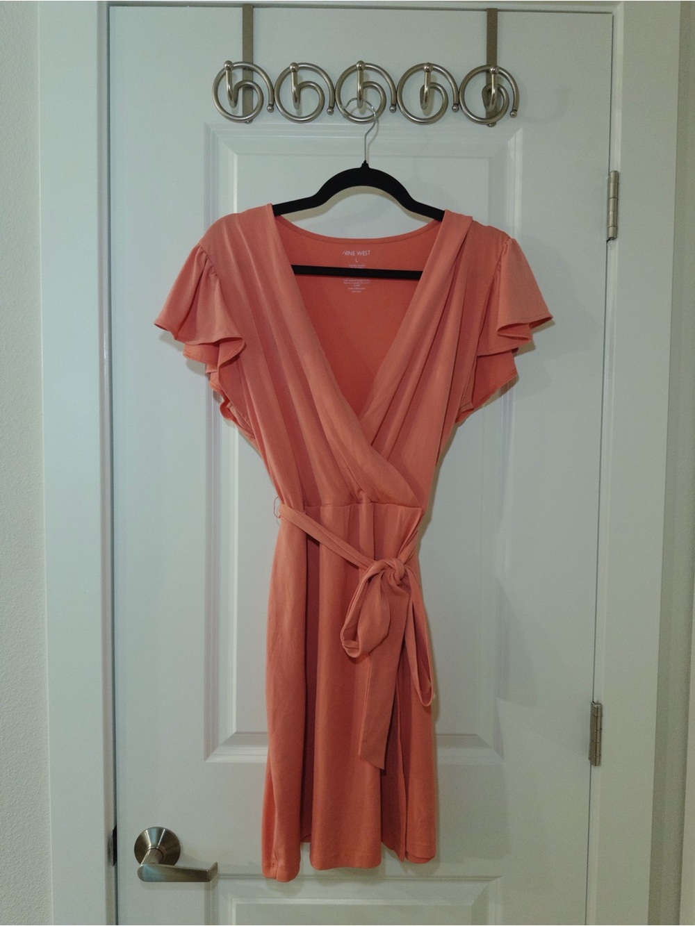 Nine West Peach Wrap Dress with Flutter Sleeves